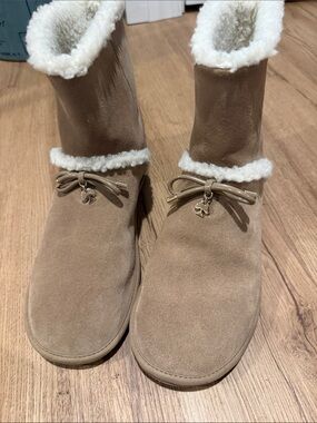 kate spade Tan Faux-Suede Faux-Shearling Mid-Calf Boots